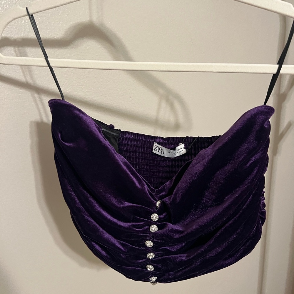 Zara Purple Velvet Embellished Top